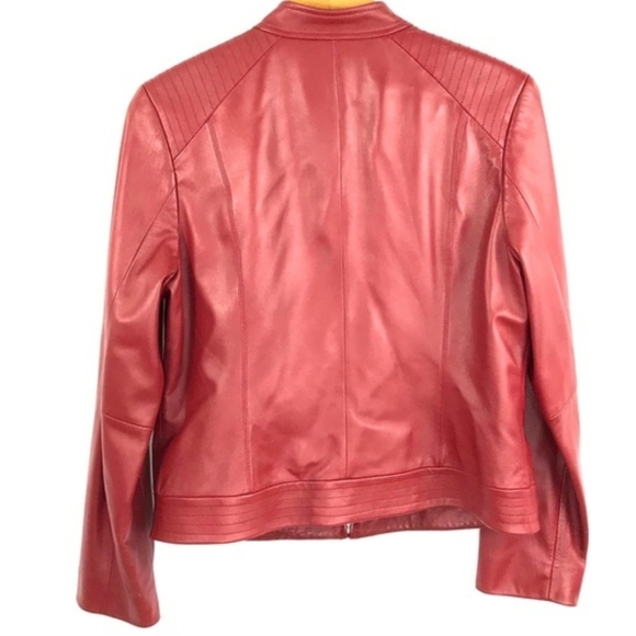Valerie Stevens Soft Red Leather Moto Jacket Med - Picture 3 of 4